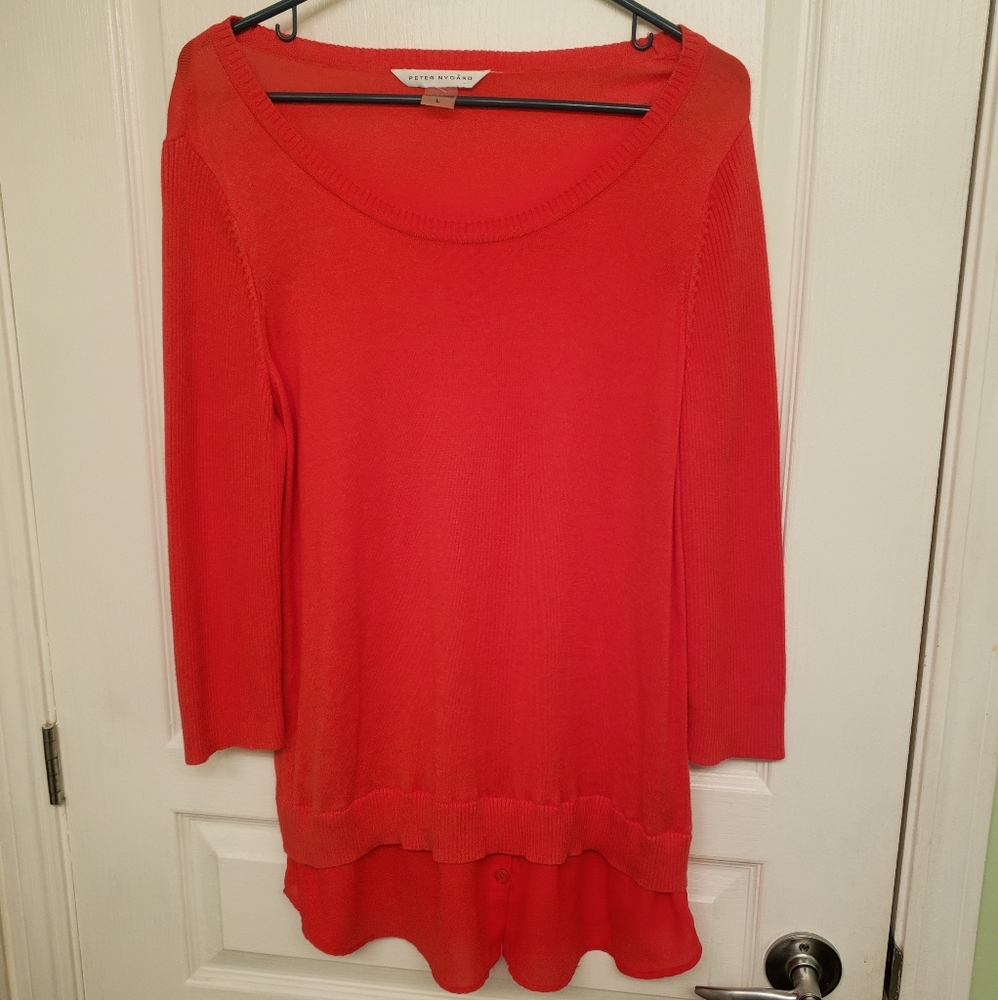 Peter Nygard Orangey Red Ladies Top Size L
